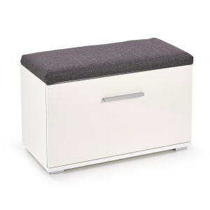 Dulap pentru pantofi cu bancheta HM Lima ST2, Pal melaminat, stofa, capacitate 6 perechi, alb