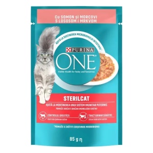 Hrana umeda pentru pisici, Somon si Morcovi, in sos, Purina One Sterilcat, 85 g