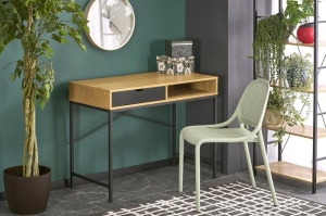 Masa de birou HM B50, blat MDF, cu sertar, compact, design modern, natur negru