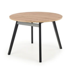 Masa extensibila living si bucatarie HM Ruben, lemn masiv, blat MDF, ovala, 6 persoane, 102-142x102x73 cm, stejar negru - Img 2