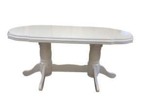 Masa living extensibila SB Nork, MDF Furniruit, structura lemn masiv, 8 persoane, 198-160x90x74 cm, alb - Img 3