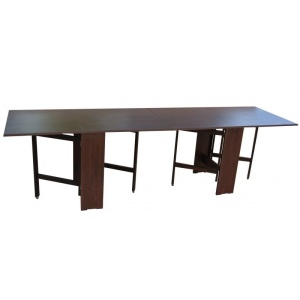 Masa plianta 12 persoane, Pal Melaminat, insertii lemn masiv, sistem cuplare blat, 274x75x78 cm, wenge - Img 2