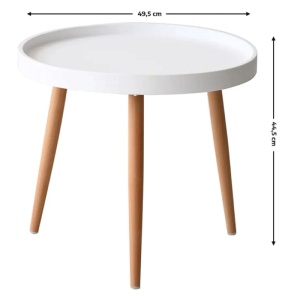 Masuta cafea rotunda, AB360, cadru lemn, blat polipropilena, 49.5x44.5 cm, alb - Img 3