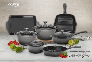 Oala din fonta emailata cu coada si capac, Cooking by Heinner, 24 cm, 4L, marble grey - Img 5