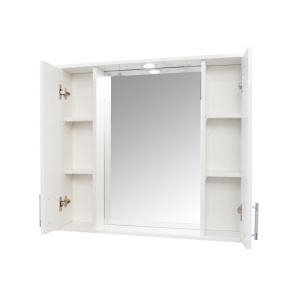 Oglinda baie cu dulap GN0201, dreptunghiulara, PAL Lucios, iluminare led, 4 rafturi, 80 cm, alb - Img 2