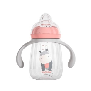 Pachet 3 in 1 cana 260 ml tritan cu 3 accesorii diferite pentru baut : tetina biberon, cioc , pai, dark pink, U-Grow - Img 4