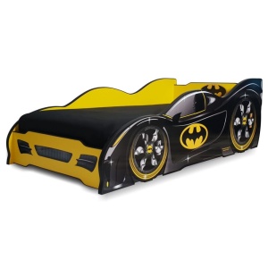 Pat pentru copii Batman Car, Pal melaminat, margini rotunjite PVC, 2-8 ani, 150x74x50 cm, negru galben