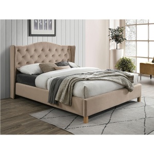 Pat SL Aspen, matrimonial, lemn masiv, tapitat cu catifea, cu somiera,160x200, bej