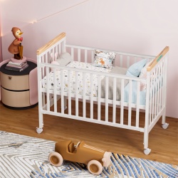Patut din lemn bebe, +0 luni, 120x60 cm, culoare alb, laterala culisanta, reglabil pe 3 nivele de inaltime, U-Grow - Img 4