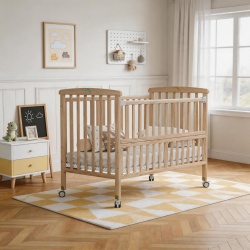 Patut din lemn bebe, +0 luni, 120x60 cm, culoare natur,laterala rabatabila, reglabil pe 3 nivele de inaltime, U-Grow - Img 6