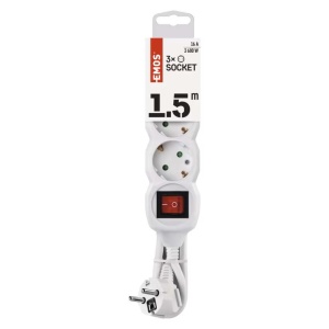 Prelungitor 3 prize schuko, 1.5 metri, cu intrerupator, protectie copii, Alb, Emos