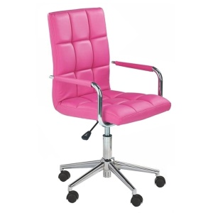 Scaun birou copii HM Gonzo 2, Ergonomic, Cadru metalic, Tapitat cu piele ecologica, Mecanism de balans, Cu brate, 90 Kg, Roz