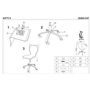 Scaun birou copii HM Kitty 2, Ergonomic, Cadru Polipropilena, Piele ecologica, Inaltime ajustabila, 80 kg, 95x55x35 cm, Alb - Img 3