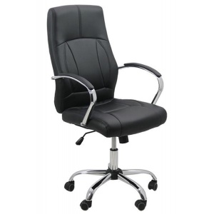 Scaun birou OFF 331, mecanism inclinare, piele ecologica, baza cromata, 110 kg, negru
