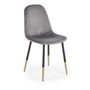 Scaun de living si bucatarie, HM K379, cadru metalic cu insertii aurii, stofa velvet, 88x45x48 cm, 100 kg, Gri