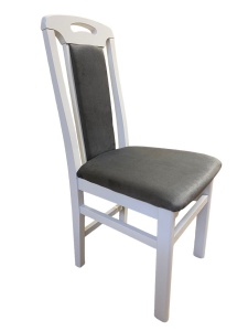 Scaun de living si bucatarie SB Tim, din lemn masiv fag, tapiterie stofa, lacuit, 120 kg, 96x43x40 cm, Alb Gri - Img 2
