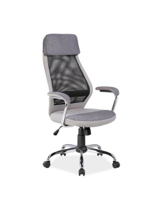 Scaun directorial cu suport lombar, SL Q336, tapiterie mesh si stofa, cadru cromat, tetiera incorporata, mecanism balans, 100 kg, gri