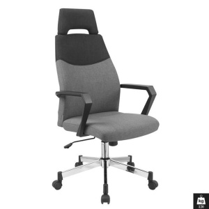 Scaun directorial HM Olaf, Ergonomic, Cadru de Otel, Stofa, Inaltime ajustabila, Mecanism balansare, Cu tetiera, 120 kg, 121x58x59 cm, Gri