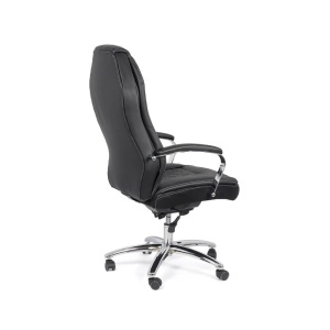Scaun directorial robust OFF 313, piele ecologica, ergonomic, baza cromata, mecanism asincron, 150 kg, negru - Img 3