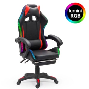 Scaun gaming cu iluminare LED RGB OFF 303, perne detasabile, suport picioare retractabil, polipropilena, 110 kg - Img 2