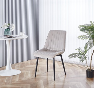 Scaun tapitat cu stofa tip catifea AB176, de living si bucatarie, cadru metalic, 88x47x42 cm, bej - Img 2