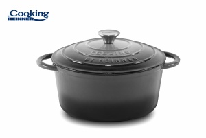 SEMIOALA FONTA EMAILATA + CAPAC 26 x 12 CM, 4.8 L MARBLE GREY, COOKING BY HEINNER - Img 1