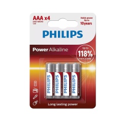 Set 4 baterii alcaline AAA Philips, tip LR03, 1.5V
