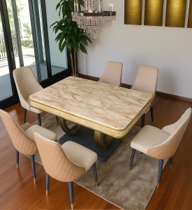 Set masa cu 6 scaune Nairobi, blat marmura, 151 x 91 x 78 cm