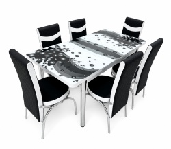 Set masa extensibila cu 6 scaune 1664 - model floral negru - Img 2