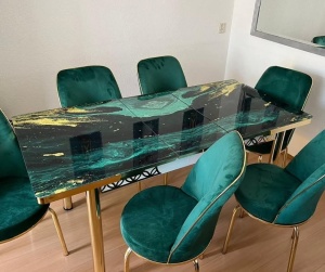 Set masa extensibila cu 6 scaune Emerald Green Marble – Eleganta si confort pentru casa ta - Img 2