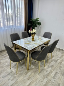 Set masa extensibila cu 6 scaune White Gray Marble – Eleganta si confort pentru casa ta - Img 3