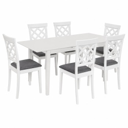 Set masa living extensibila Miami, MDF, lemn masiv, 120 150 x 80 x 73.8 cm si 6 scaune Vienna, tapitat stofa, 94x49x40 cm, alb gri - Img 2