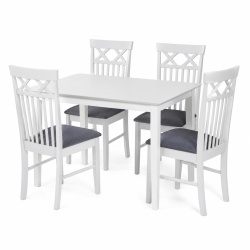 Set masa living si bucatarie Bali, MDF, 112x72x74 cm si 4 scaune Rebecca, stofa,100 kg, 94x49x43.5 cm, alb gri - Img 2