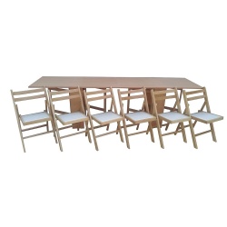 Set masa plianta 12 persoane, Pal Melaminat, insertii lemn masiv, 274x75x78 cm si 6 scaune pliante, tapiterie piele ecologica, fag - Img 2