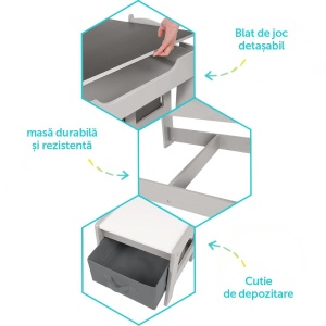 Set masuta si 2 scaune pentru copii , alb MDF, U-Grow - Img 5