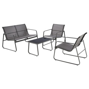 Set mobilier de gradina si terasa HM Conor, metalic, tapiterie textilena, cu canapea, fotolii si masuta cafea, 4 persoane, gri inchis - Img 2