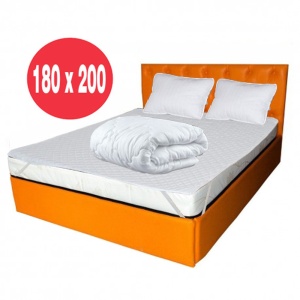 Set Saltea cu spuma, Venus Eco Memory 180x200x17cm, cu spuma poliuretanica, memory foam 2 cm, fermitate mediu spre tare, Saltsib plus Pachet textile Avantaj cu 2 perne matlasate 50x70cm, husa hipoalergenica, lavabila la 95 C si pilota iarna, 200x200cm - Img 2