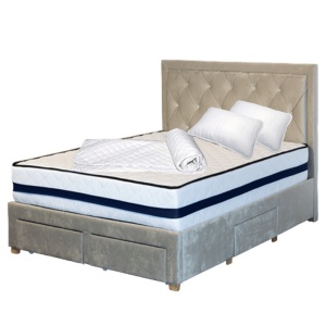 Set Saltea ortopedica, Iris Super Lux Comfort, 140x200x26cm, fermitate tare, cu plasa de arcuri tip Bonell, sistem de aerisire banda Spaceair, Saltsib plus 2 perne matlasate, 50x70cm, husa hipoalergenica si pilota matlasata vara, antialergica, 180x200cm - Img 2