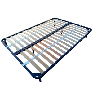 Somiera metalica fixa pentru pat dublu 160x200, 6 picioare, 32 lamele lemn fag, benzi textile, suport saltea ferm, negru - Img 3