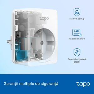 TP-LINK TAPO P100M Mini priză Wi-Fi smart, compatibilă cu Matter, WIFI Protocol: IEEE 802.11b/g/n, Bluetooth, 2.4Ghz, Dimensiuni: 72 × 51 × 40 mm, Cerinte de alimentare: 100-240V~, Incarcare maxima: 2,300W, 10A. - Img 3