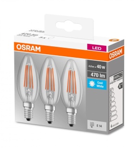 3 Becuri LED Osram Base Classic B, E14, 4W (40W), 470 lm, luminaneutra(4000K), cu filament - Img 2