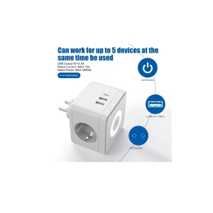 Adaptor priza alb tip cub, cu 2 prize shucko 16A, 2xUSB si 1xType C, cu lumina veghe – Eficienta si versatilitate pentru orice spatiu - Img 4