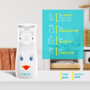 Aparat aerosoli U-Grow , portabil cu ultrasunete ,tehnologie silentoasa, masca de copii si adulti inclusa in pachet, design prietenos pentru copii - Img 2