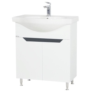 Baza si lavoar ceramic GN0501, mobilier baie stativ 70 cm, circular, front MDF, 2 usi, 2 rafturi, picioare cromate reglabile, alb antracit