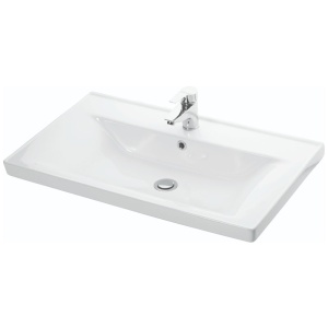 Baza si lavoar ceramic GN0541, mobilier baie 80 cm, 2 sertare front MDF, glisiere soft close, picioare cromate reglabile, alb - Img 2