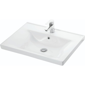 Baza si lavoar ceramic GN0541, mobilier baie stativ 60 cm, front MDF, 2 usi, 2 rafturi, balamale soft close, picioare cromate reglabile, alb - Img 3