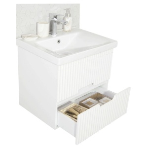 Baza si lavoar ceramic GN7091, mobilier baie suspendat 60 cm, dreptunghiular, front MDF, sertare soft close, alb - Img 2