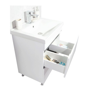 Baza si lavoar ceramic GN7561, mobilier baie stativ 80 cm, front MDF, 2 sertare, picioare cromate reglabile, alb antracit - Img 2