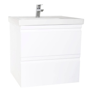 Baza si lavoar ceramic GN7861, mobilier baie suspendat 60 cm, dreptunghiular, front MDF, sertare soft close, alb - Img 2