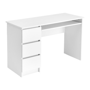 Birou cu suport glisant tastatura HM Cino, blat PAL, sertare, organizare office, design modern, alb - Img 3